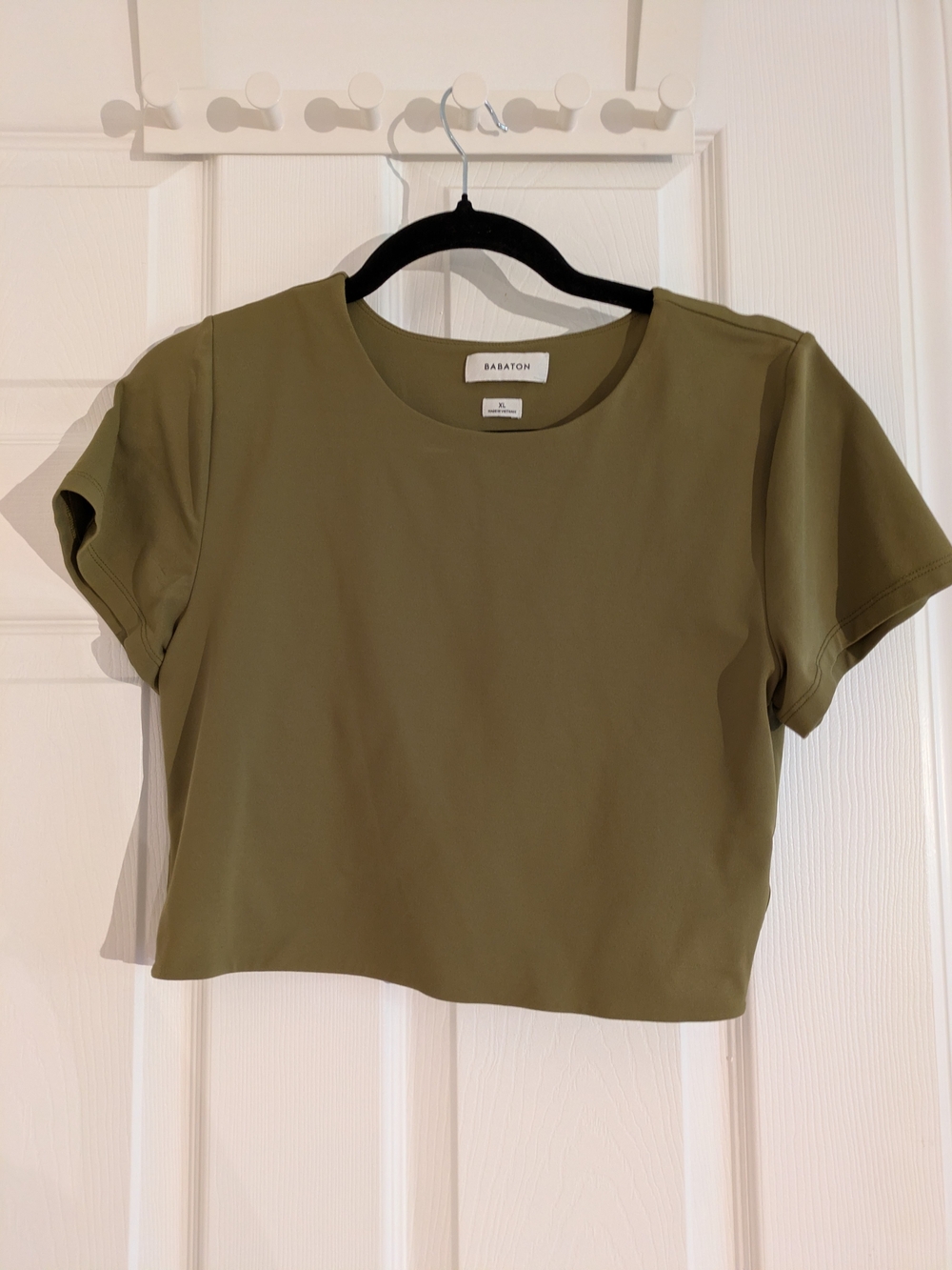 Babaton Olive Green Cropped Crew Neck Top